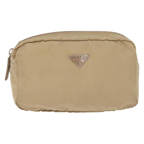 PRADA Pouch Nylon Beige Silver Auth ar14414