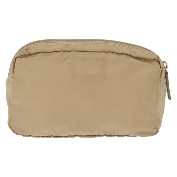 PRADA Pouch Nylon Beige Silver Auth ar14414