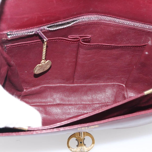 CELINE Shoulder Bag Leather Bordeaux Gold Auth ar14416
