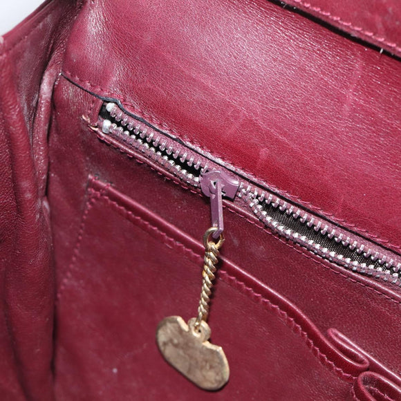 CELINE Shoulder Bag Leather Bordeaux Gold Auth ar14416