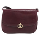CELINE Shoulder Bag Leather Bordeaux Gold Auth ar14416-2