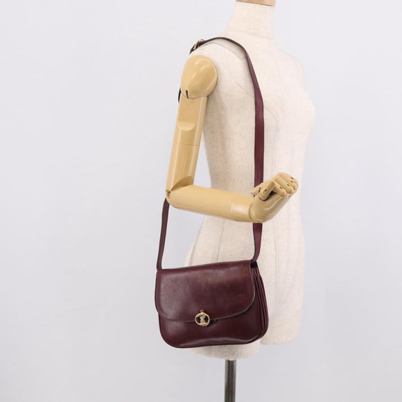 CELINE Shoulder Bag Leather Bordeaux Gold Auth ar14416