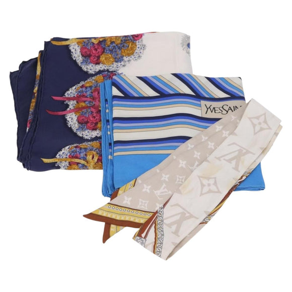 Saint Laurent Christian Dior LOUIS VUITTON Scarf Silk 3 Set Blue Auth ar14441