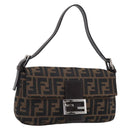 FENDI Zucca Canvas Mamma Baguette Shoulder Bag Brown Black Auth ar14443V-1