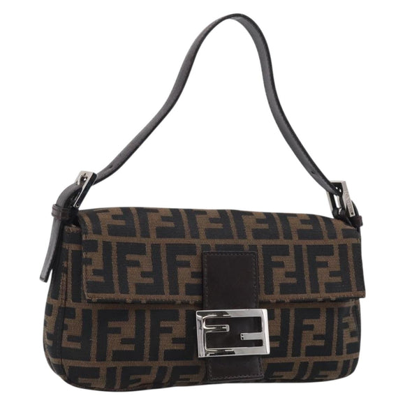 FENDI Zucca Canvas Mamma Baguette Shoulder Bag Brown Black Auth ar14443V