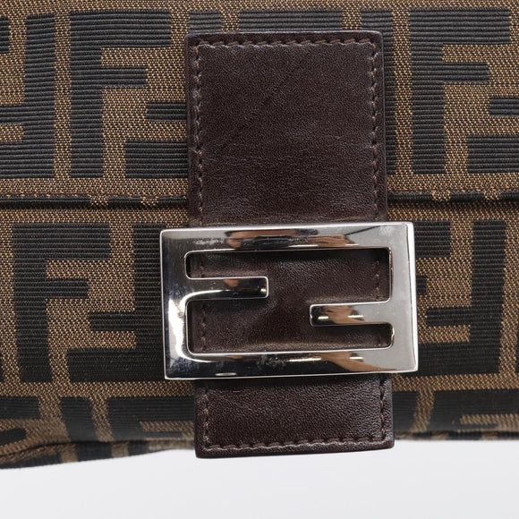 FENDI Zucca Canvas Mamma Baguette Shoulder Bag Brown Black Auth ar14443V