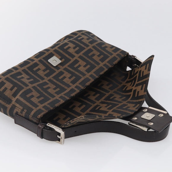 FENDI Zucca Canvas Mamma Baguette Shoulder Bag Brown Black Auth ar14443V