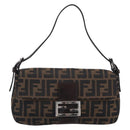FENDI Zucca Canvas Mamma Baguette Shoulder Bag Brown Black Auth ar14443V-2