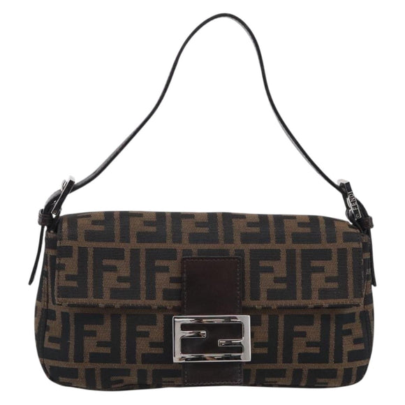 FENDI Zucca Canvas Mamma Baguette Shoulder Bag Brown Black Auth ar14443V