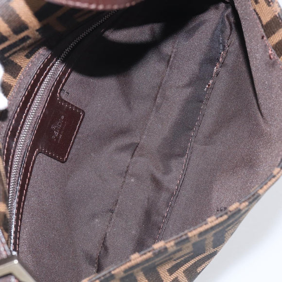 FENDI Zucca Canvas Mamma Baguette Shoulder Bag Brown Black Auth ar14443V