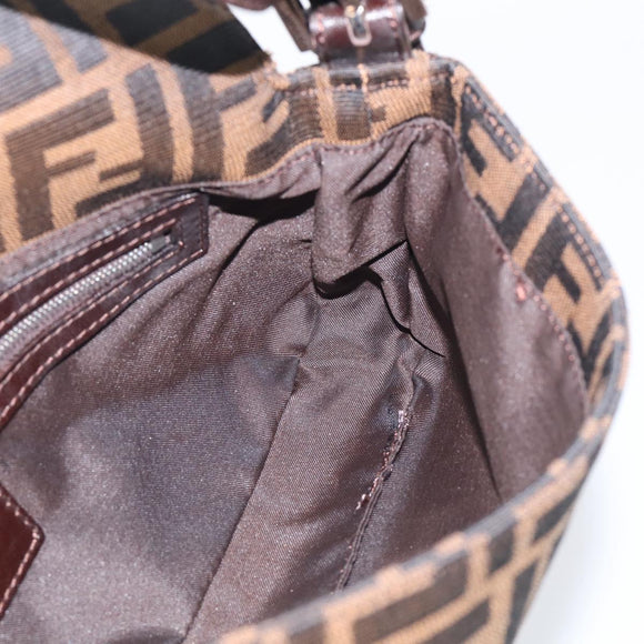 FENDI Zucca Canvas Mamma Baguette Shoulder Bag Brown Black Auth ar14443V