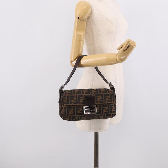 FENDI Zucca Canvas Mamma Baguette Shoulder Bag Brown Black Auth ar14443V
