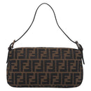 FENDI Zucca Canvas Mamma Baguette Shoulder Bag Brown Black Auth ar14443V-3