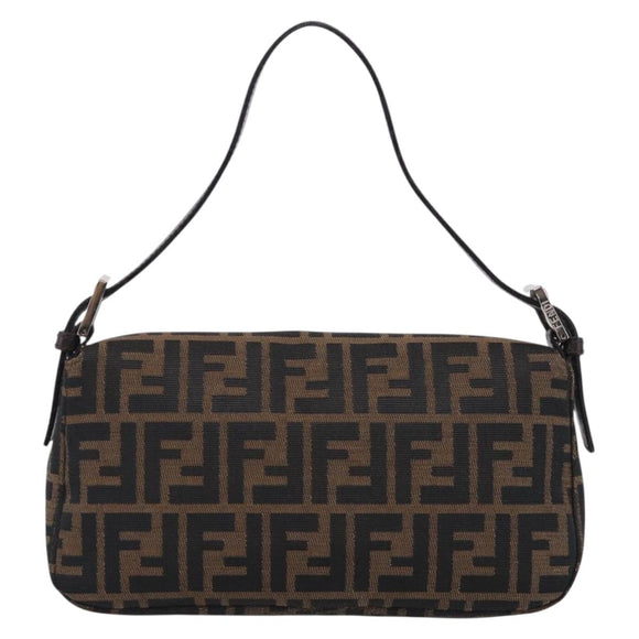 FENDI Zucca Canvas Mamma Baguette Shoulder Bag Brown Black Auth ar14443V
