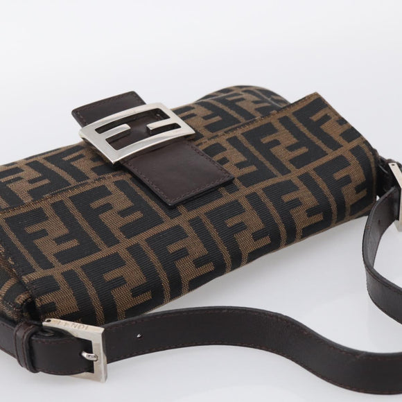 FENDI Zucca Canvas Mamma Baguette Shoulder Bag Brown Black Auth ar14443V