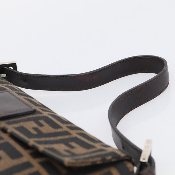 FENDI Zucca Canvas Mamma Baguette Shoulder Bag Brown Black Auth ar14443V