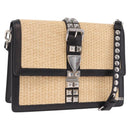 PRADA Studs Electra Shoulder Bag Raffia 2way Beige Silver Auth ar14444V-1