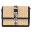 PRADA Studs Electra Shoulder Bag Raffia 2way Beige Silver Auth ar14444V-2