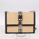 PRADA Studs Electra Shoulder Bag Raffia 2way Beige Silver Auth ar14444V-30
