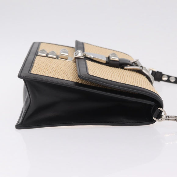PRADA Studs Electra Shoulder Bag Raffia 2way Beige Silver Auth ar14444V