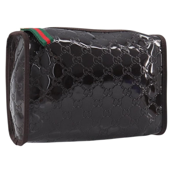 GUCCI GG Canvas Web Sherry Line Clutch Bag Rubber Brown Gold Auth ar14445V