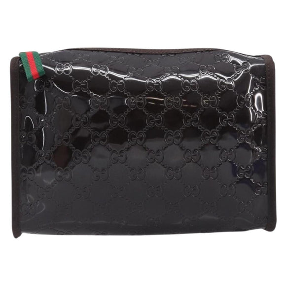 GUCCI GG Canvas Web Sherry Line Clutch Bag Rubber Brown Gold Auth ar14445V
