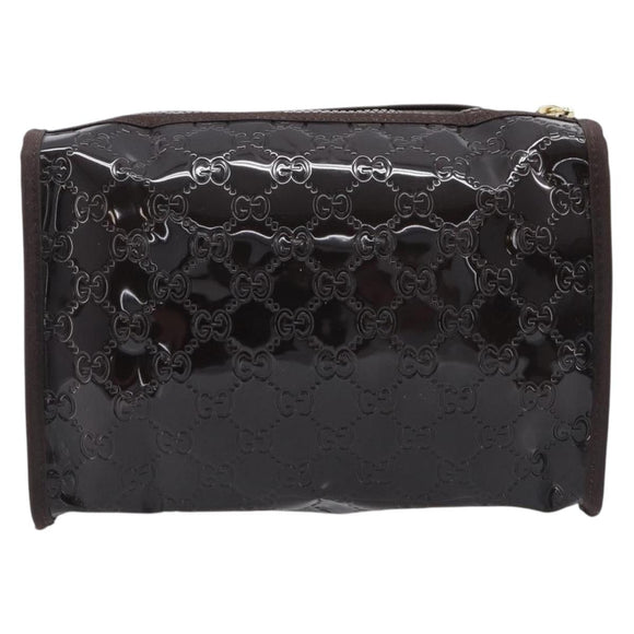 GUCCI GG Canvas Web Sherry Line Clutch Bag Rubber Brown Gold Auth ar14445V