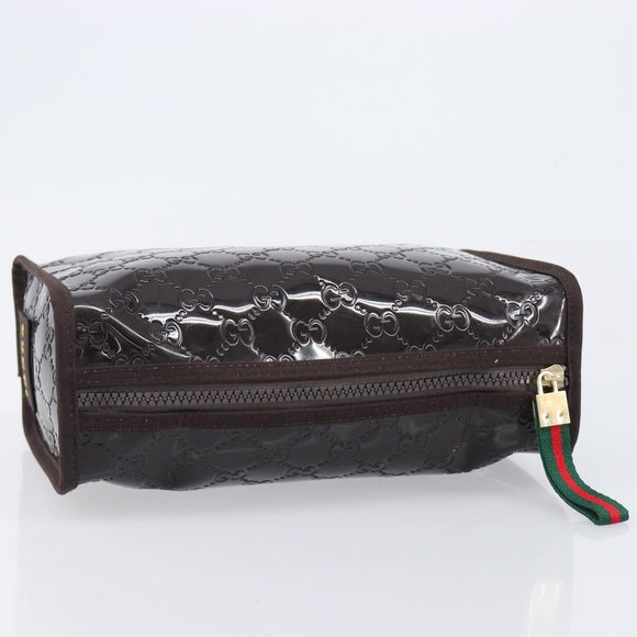 GUCCI GG Canvas Web Sherry Line Clutch Bag Rubber Brown Gold Auth ar14445V