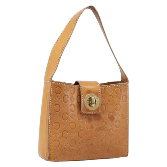 CELINE C Macadam Canvas Hand Bag Leather Brown Gold Auth ar14448