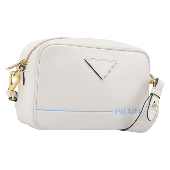 PRADA Mirage Camera Bag Shoulder Bag Leather White Gold Auth ar14450V