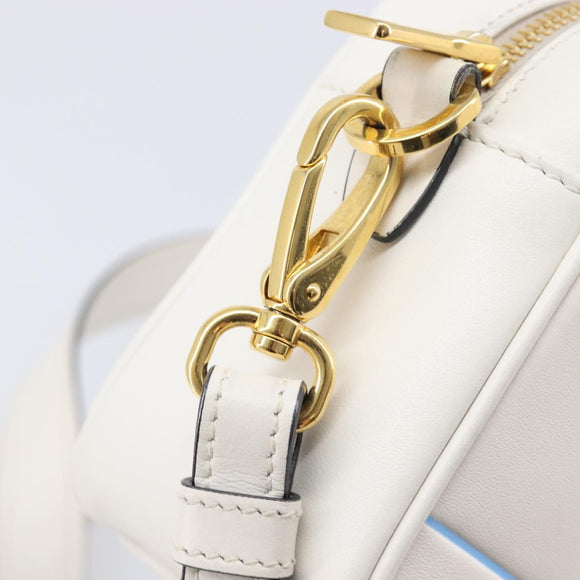 PRADA Mirage Camera Bag Shoulder Bag Leather White Gold Auth ar14450V