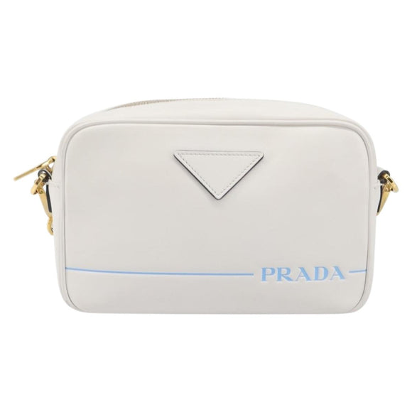 PRADA Mirage Camera Bag Shoulder Bag Leather White Gold Auth ar14450V