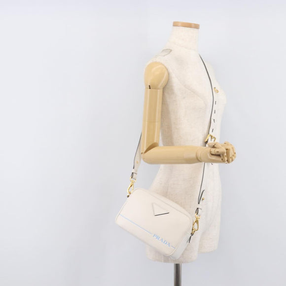PRADA Mirage Camera Bag Shoulder Bag Leather White Gold Auth ar14450V