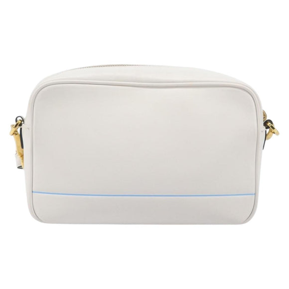 PRADA Mirage Camera Bag Shoulder Bag Leather White Gold Auth ar14450V
