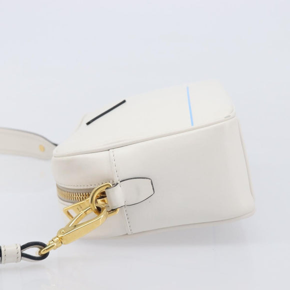 PRADA Mirage Camera Bag Shoulder Bag Leather White Gold Auth ar14450V