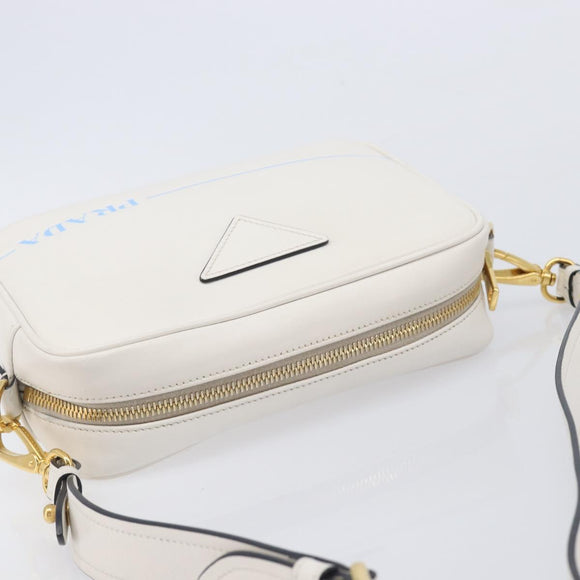 PRADA Mirage Camera Bag Shoulder Bag Leather White Gold Auth ar14450V