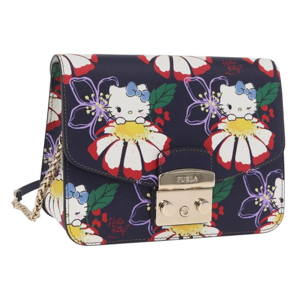 Furla Metropolis Chain Furla x Hello Kitty Bag Leather Navy Gold Auth ar14454M