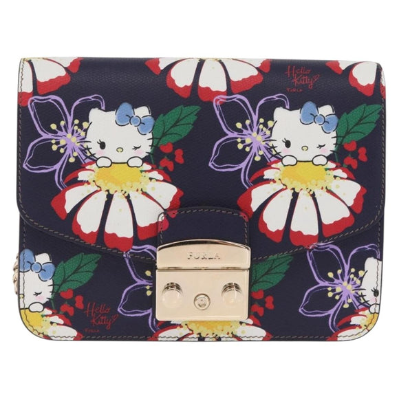 Furla Metropolis Chain Furla x Hello Kitty Bag Leather Navy Gold Auth ar14454M