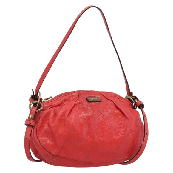 Chloe Shoulder Bag Leather 2way Red Gold Auth ar14458