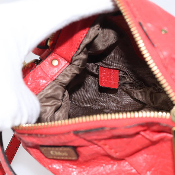 Chloe Shoulder Bag Leather 2way Red Gold Auth ar14458