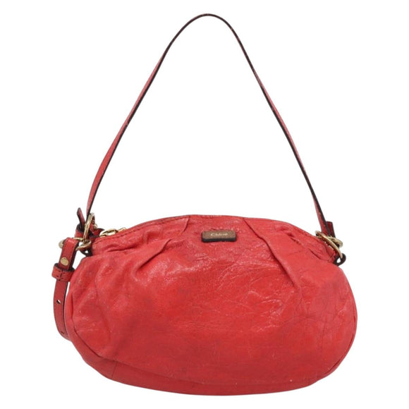 Chloe Shoulder Bag Leather 2way Red Gold Auth ar14458