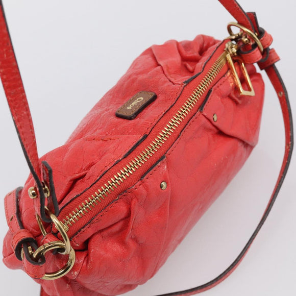Chloe Shoulder Bag Leather 2way Red Gold Auth ar14458