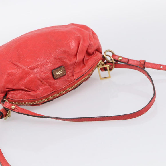 Chloe Shoulder Bag Leather 2way Red Gold Auth ar14458