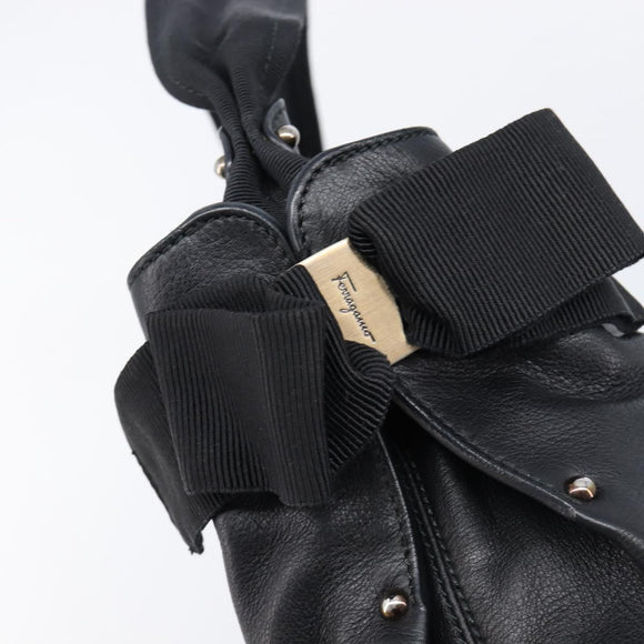 Salvatore Ferragamo Vala Shoulder Bag Leather Black Gold Auth ar14462A