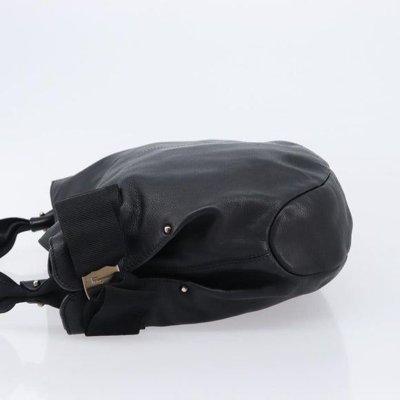 Salvatore Ferragamo Vala Shoulder Bag Leather Black Gold Auth ar14462A