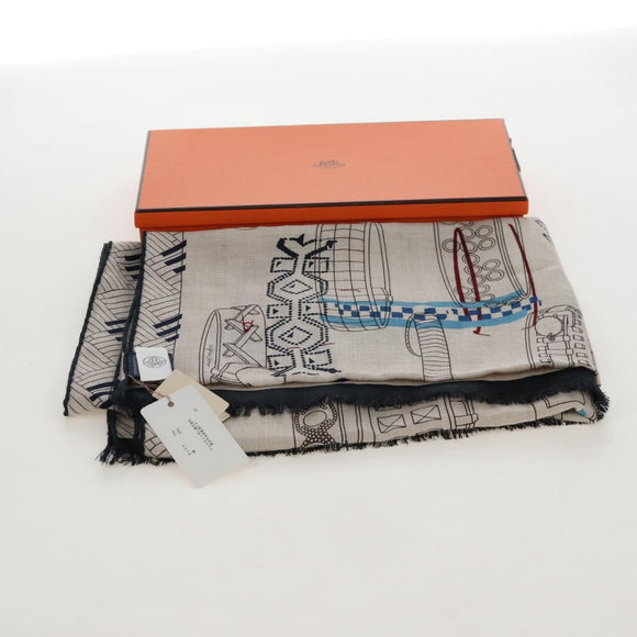 HERMES Stole Cashmere ”Colliers de Imprimeur” Beige Auth ar14469M