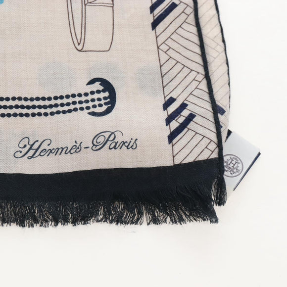 HERMES Stole Cashmere ”Colliers de Imprimeur” Beige Auth ar14469M