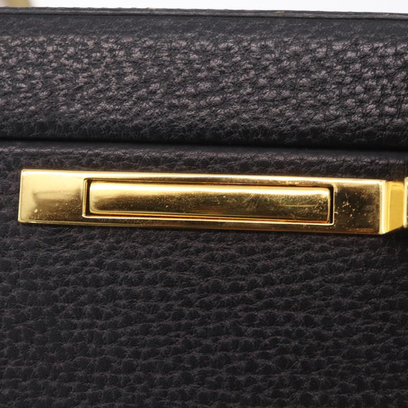 LOEWE Attache Case Briefcase Leather Black Gold Auth ar14470