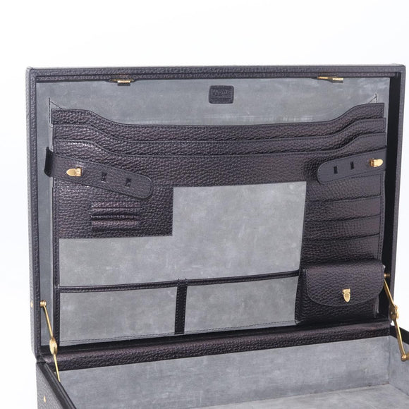 LOEWE Attache Case Briefcase Leather Black Gold Auth ar14470