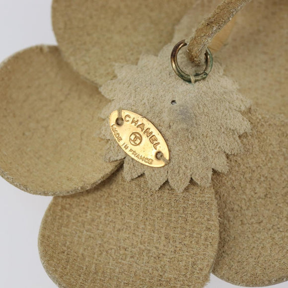 CHANEL Camelia Necklace Leather Beige CC Auth ar14477